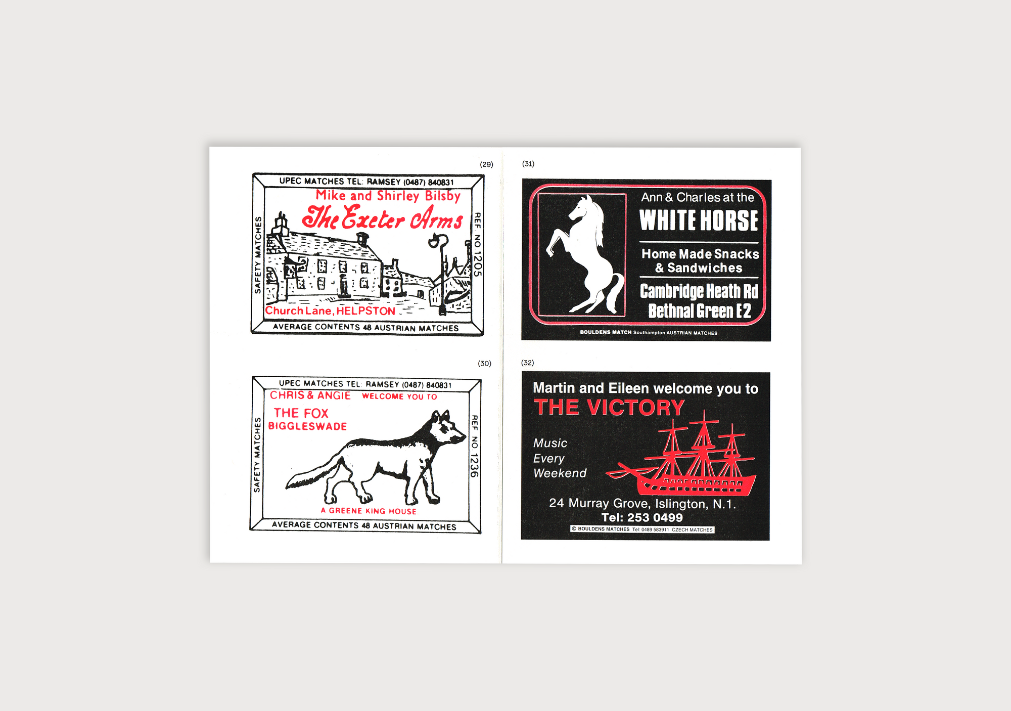UK Pub Matchbox Labels