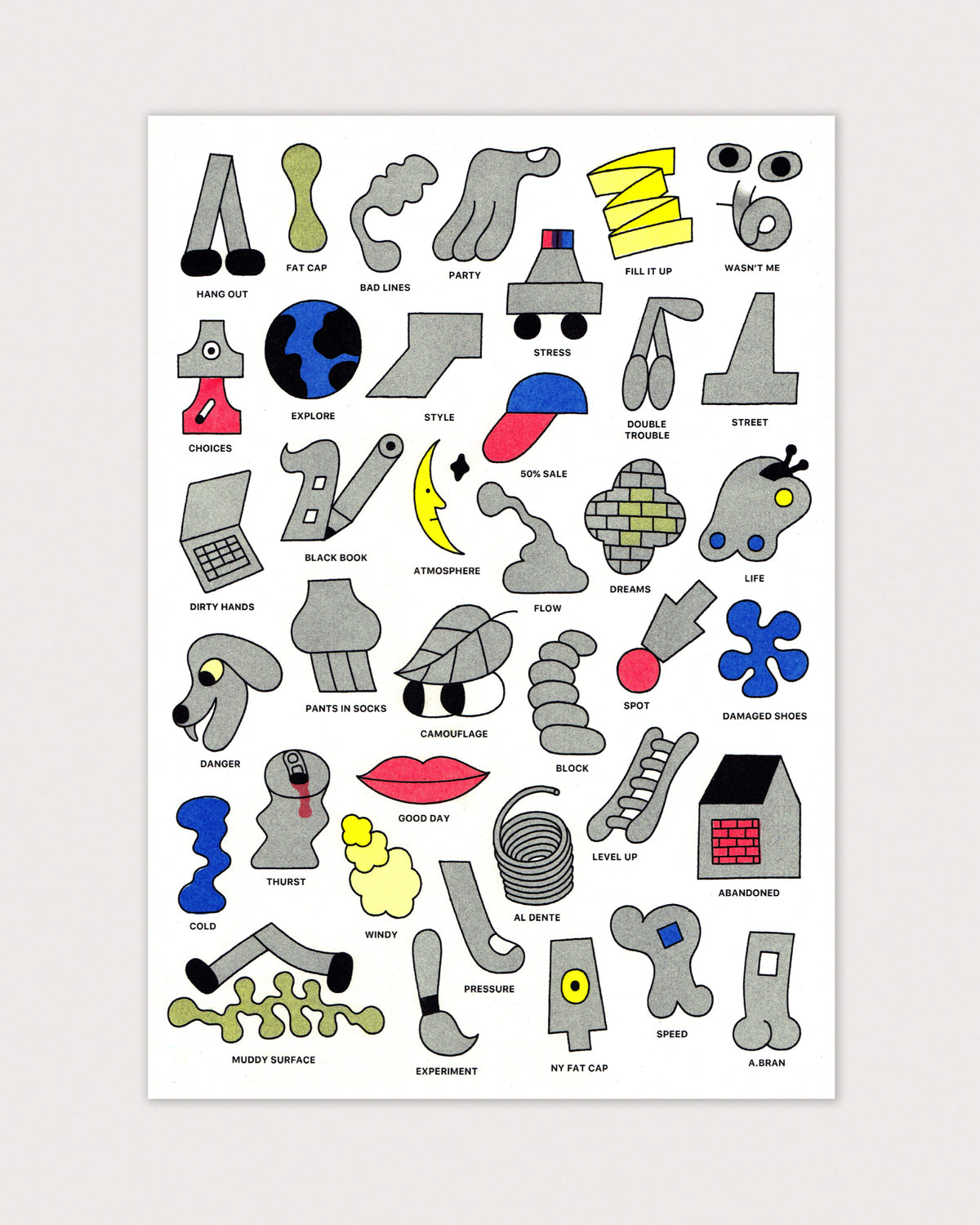 Collection of colorful icons or symbols on a white background