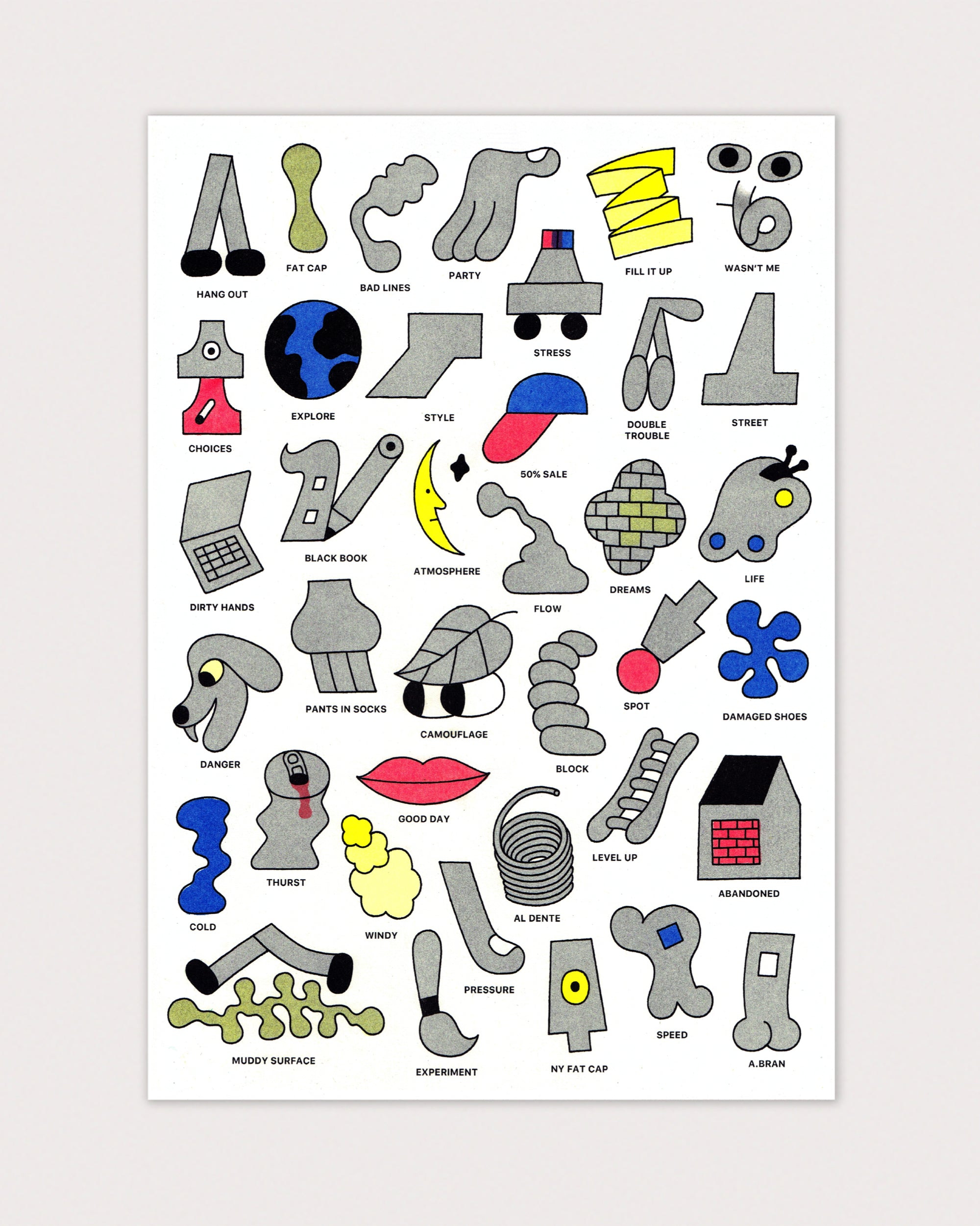 Collection of colorful icons or symbols on a white background